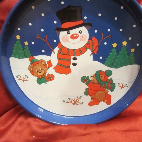 VTG SET OF 6 METAL HOLIDAY TRAYS, VERY FESTIVE & DECORATIVE - Picture 8 of 13